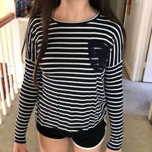 navy and white striped long sleeve